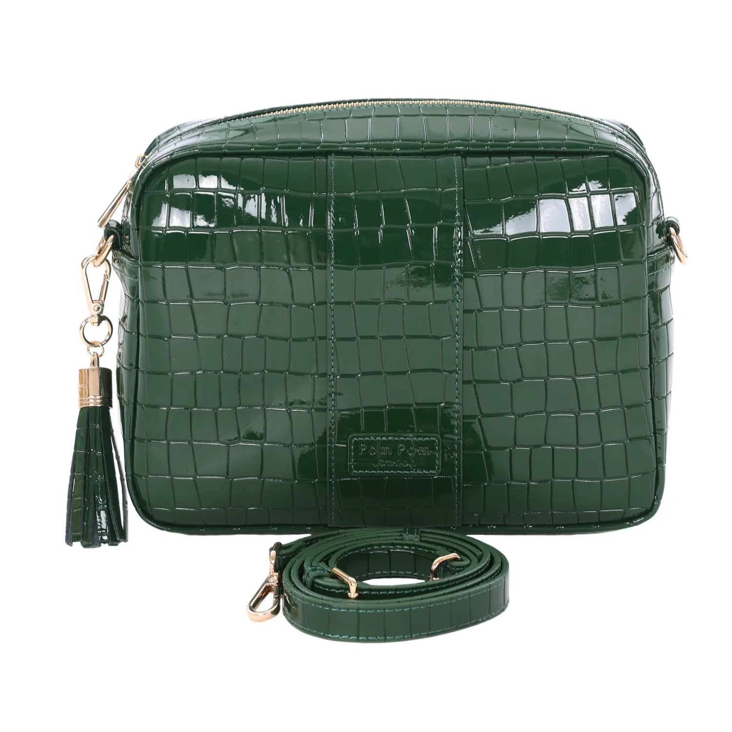 Pom Pom London City Plus Bag Patent Croc Clover Green