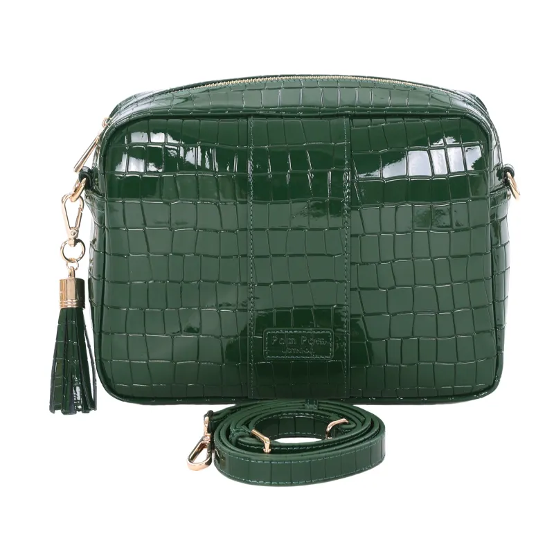 Pom Pom London City Plus Bag Patent Croc Clover Green