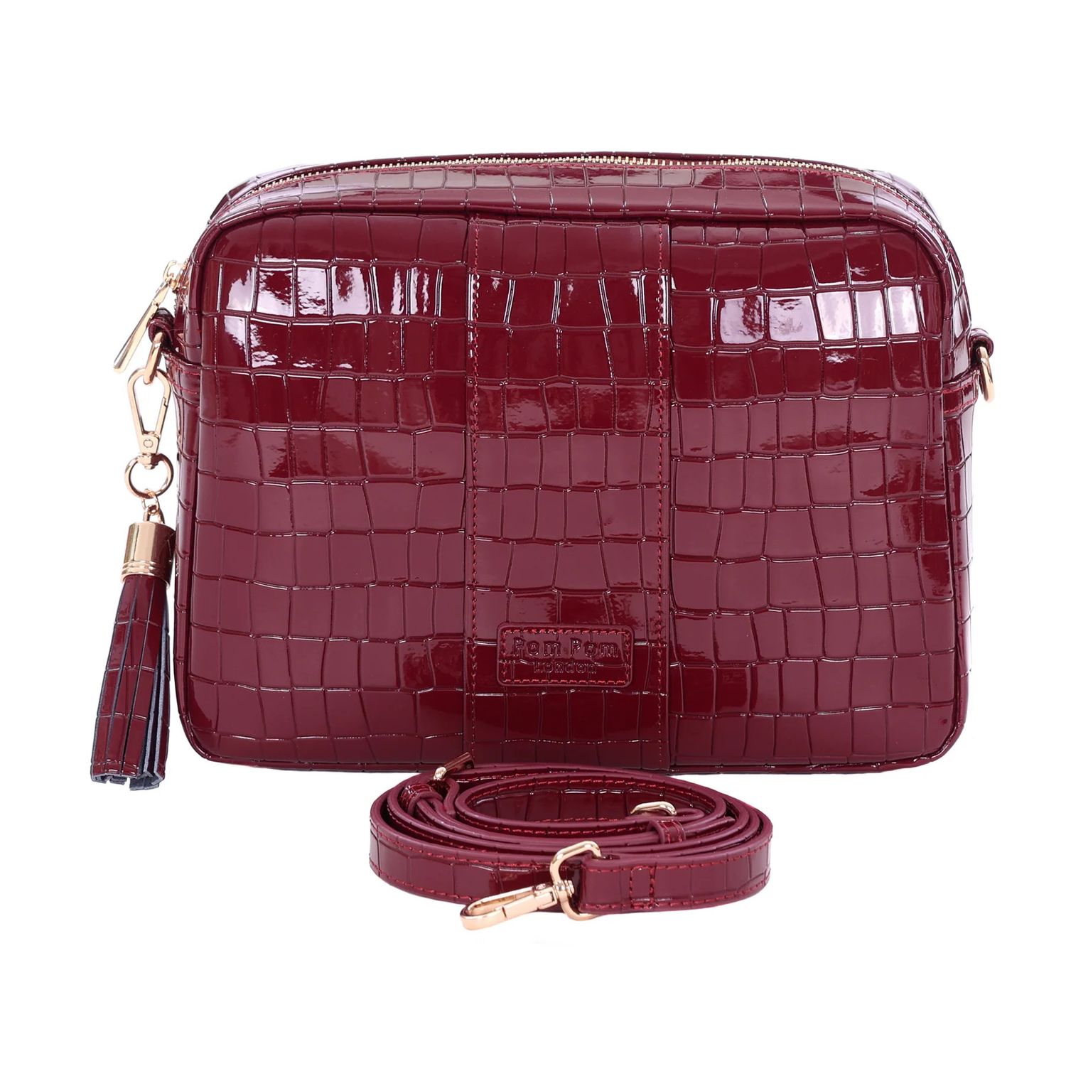 Pom Pom London City Plus Bag Patent Croc Claret