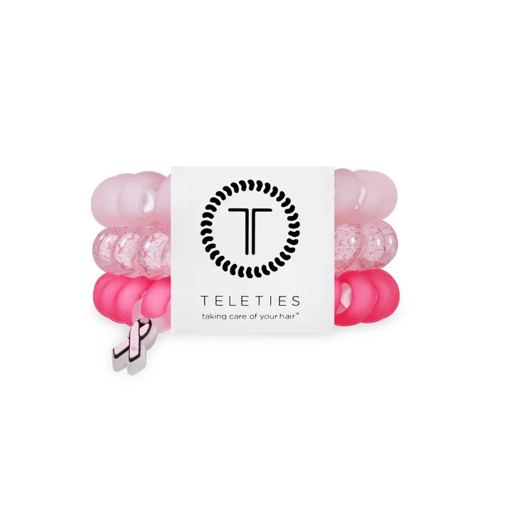 3 Pack Large Hair Ties Pink Ribbon Power