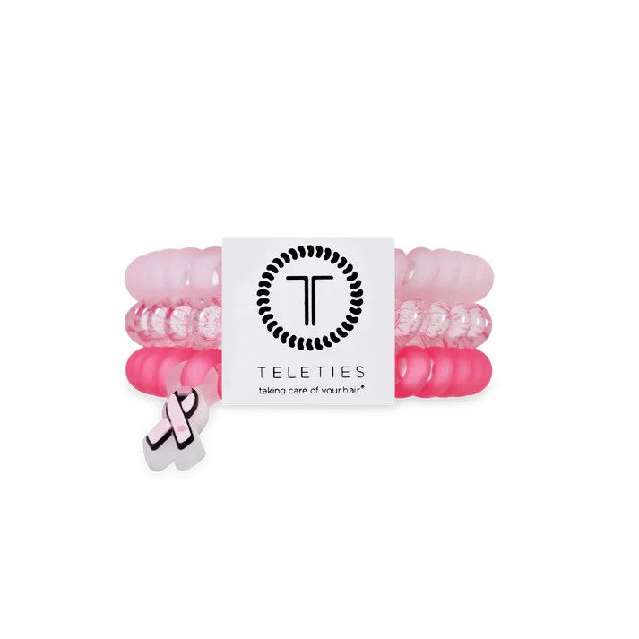 3 Pack Hair Ties Small Pink Ribbon Power