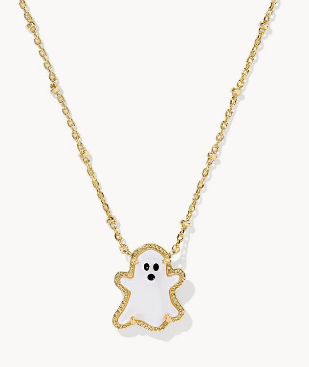 Ghost Short Pendant Necklace Gold White MOP