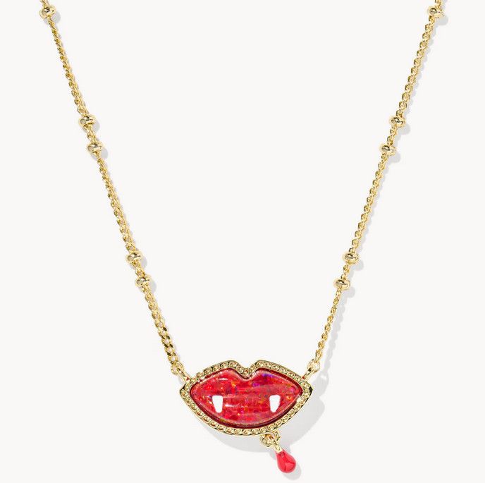 Vampire Short Pendant Gold Red Lab Grown Opal