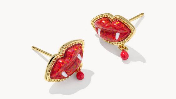 Vampire Stud Earring Gold Red Lab Grown Opal