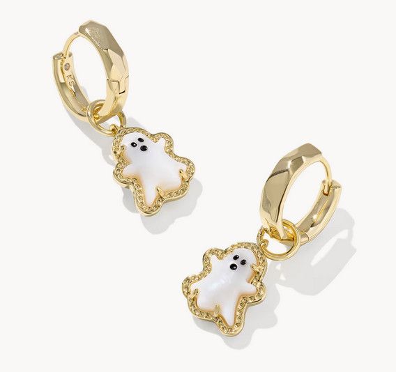 Ghost Huggie Earring Gold White MOP