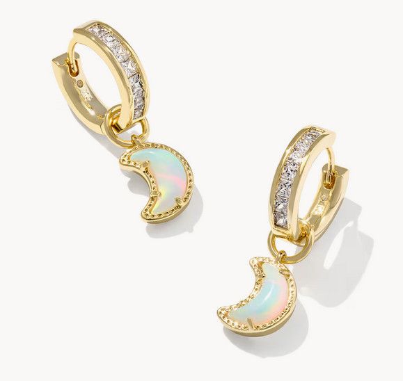 Moon Huggie Earring Gold White Mix