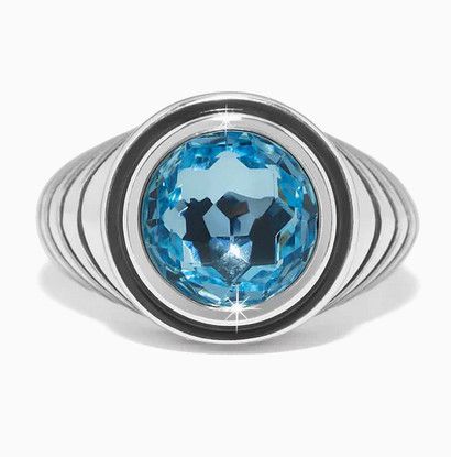 Meridian Aurora Domed Ring Silver Aqua Size 7