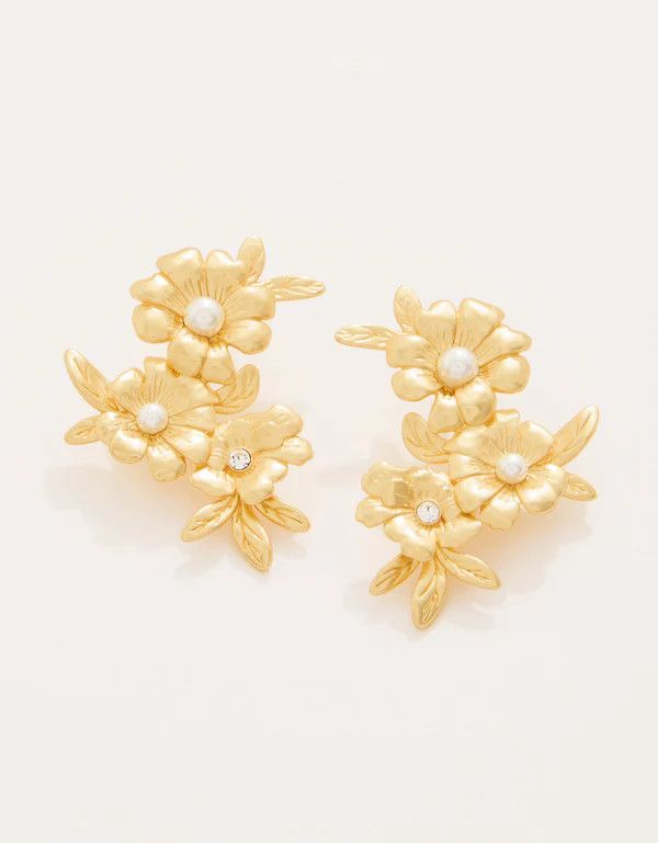 Posy Party Earrings Gold Crystal