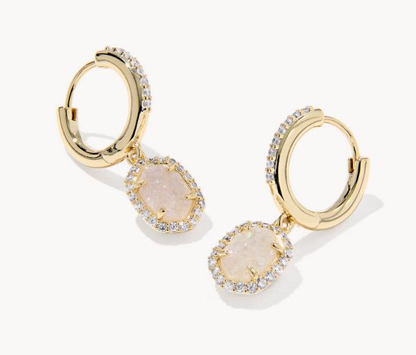 Daphne Crystal Frame Huggie Earring Iridescent Drusy Gold