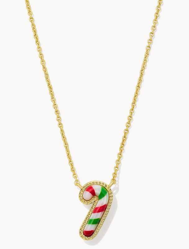 Candy Cane Pendant Necklace Red Green Mix Gold