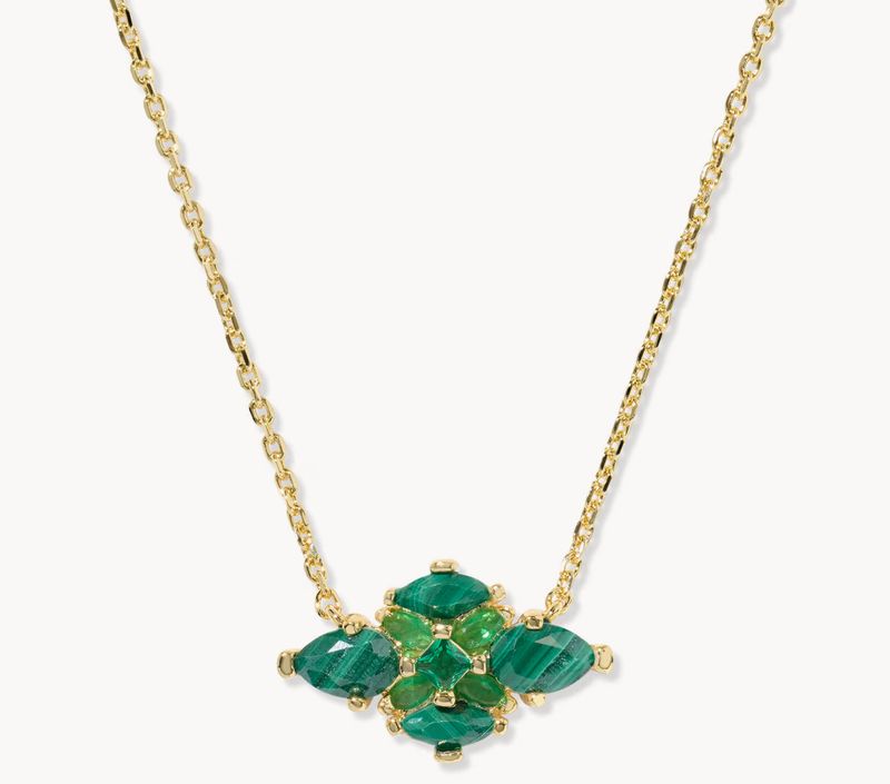 Abbie Crystal Pendant Necklace Green Mix Gold