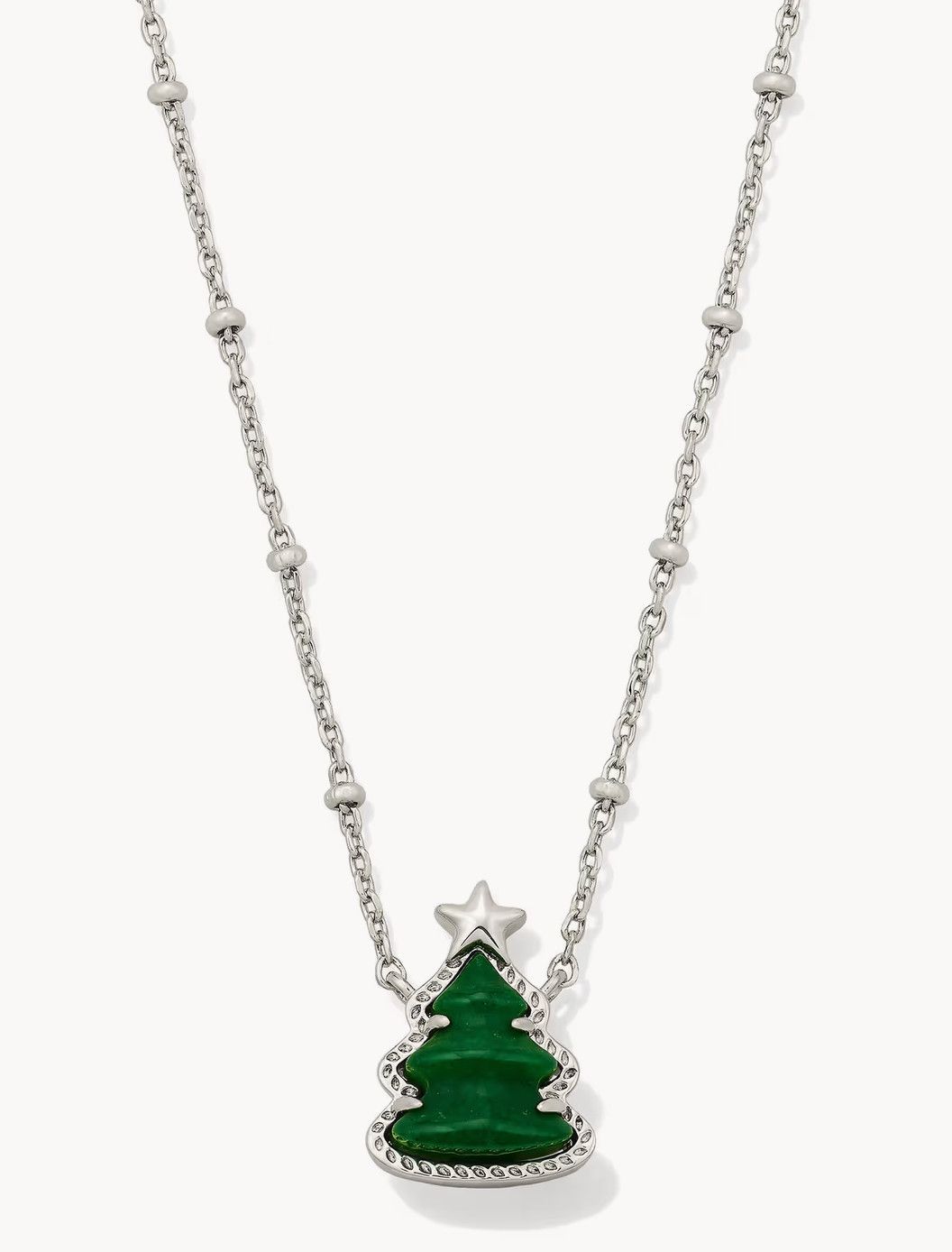 Holiday Tree Pendant Necklace Green Quartzite Silver