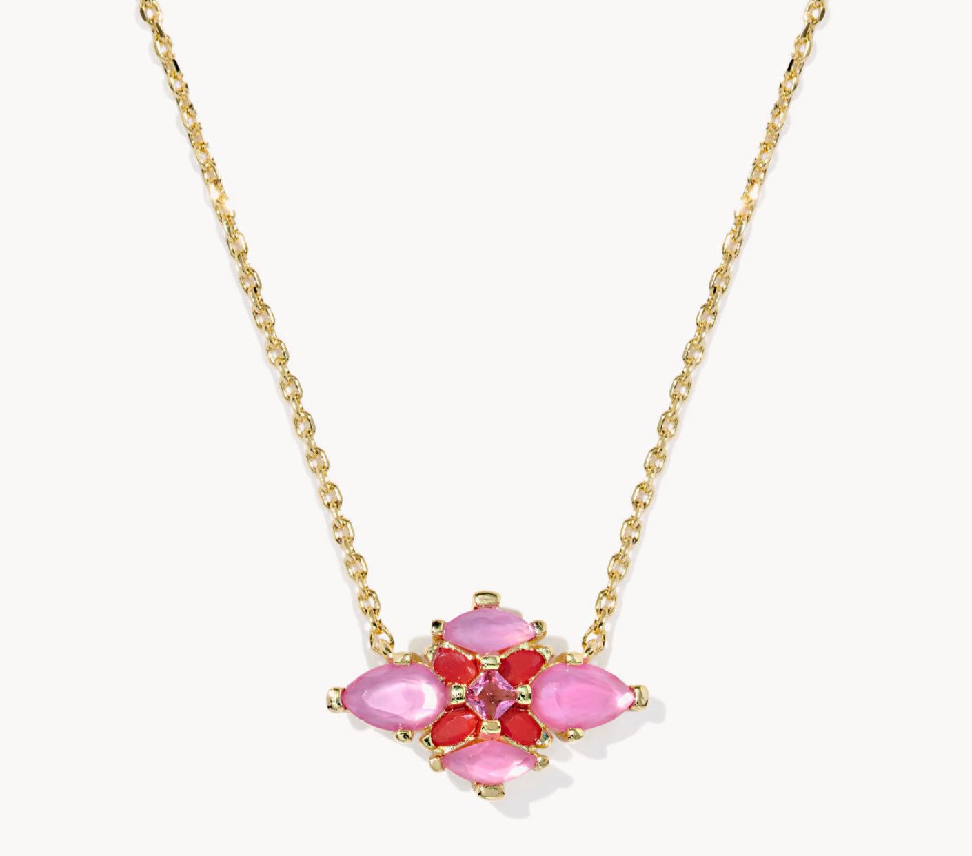 Abbie Crystal Pendant Necklace Pink Mix Gold