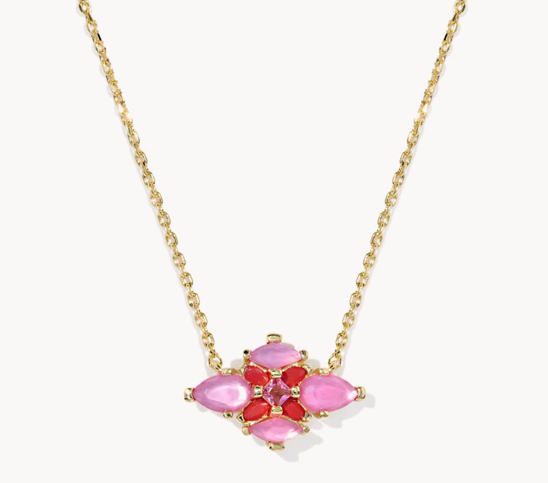 Abbie Crystal Pendant Necklace Pink Mix Gold