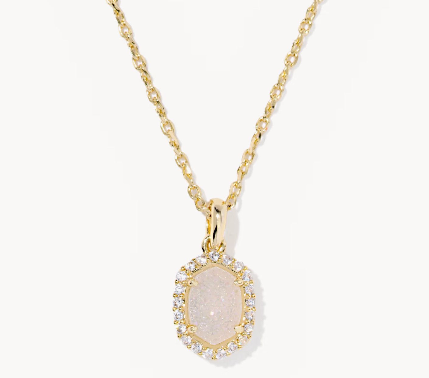 Daphne Crystal Frame Pendant Necklace Iridescent Drusy Gold