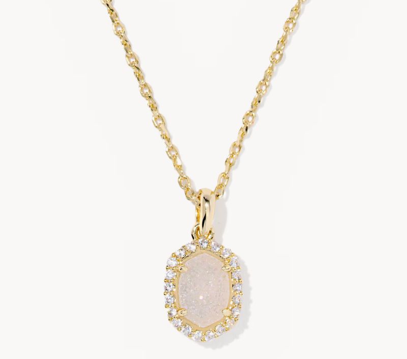 Daphne Crystal Frame Pendant Necklace Iridescent Drusy Gold