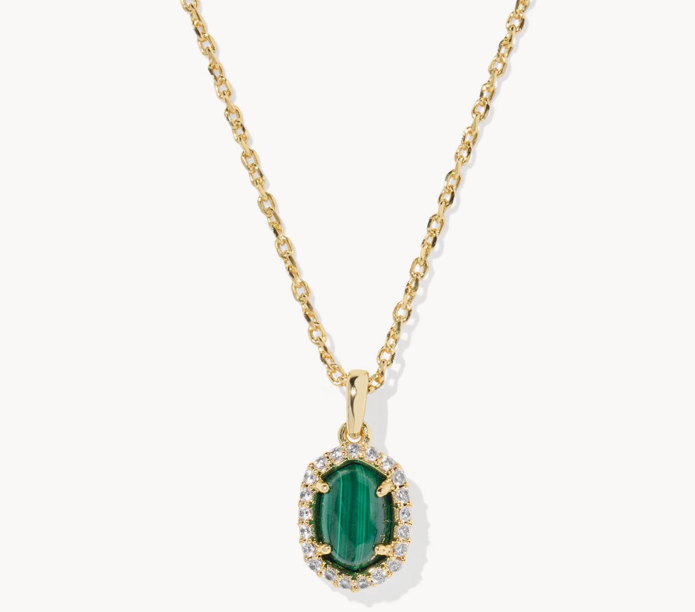 Daphne Crystal Frame Pendant Necklace Green Malachite Gold