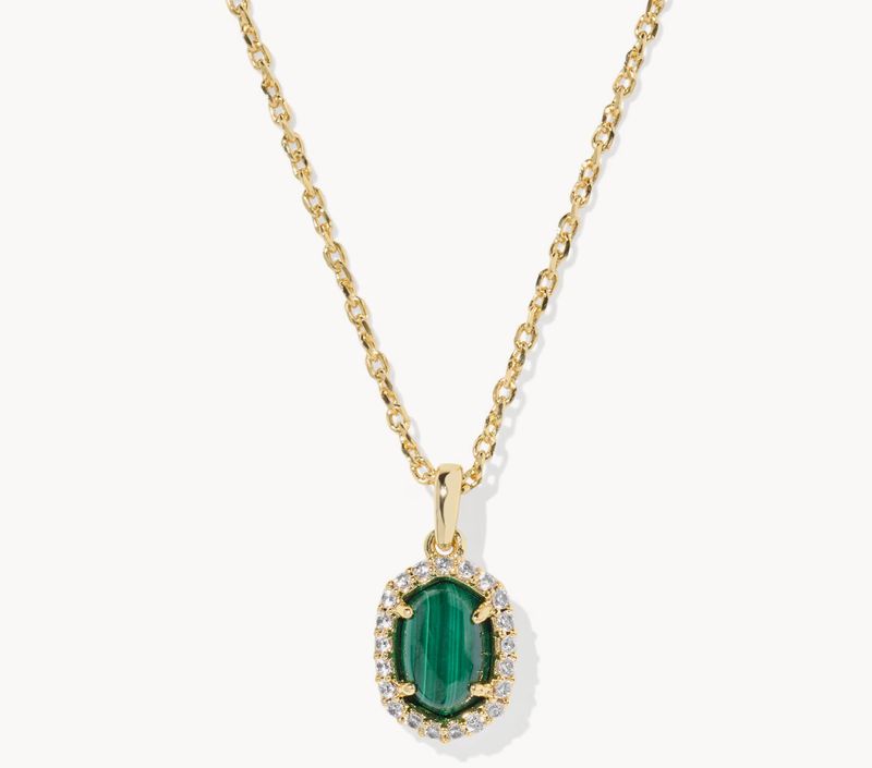 Daphne Crystal Frame Pendant Necklace Green Malachite Gold
