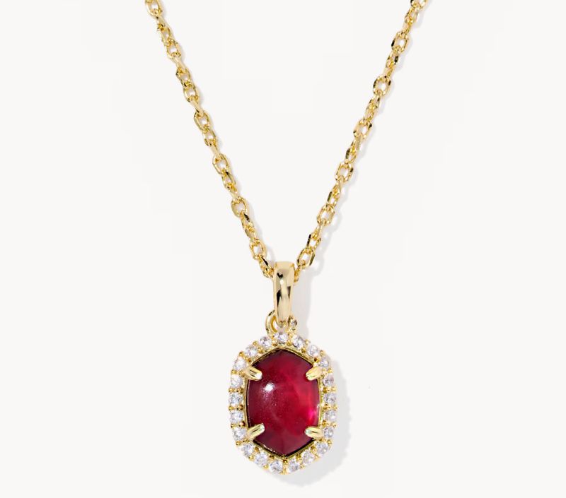 Daphne Crystal Frame Pendant Necklace Burgundy Illusion Gold