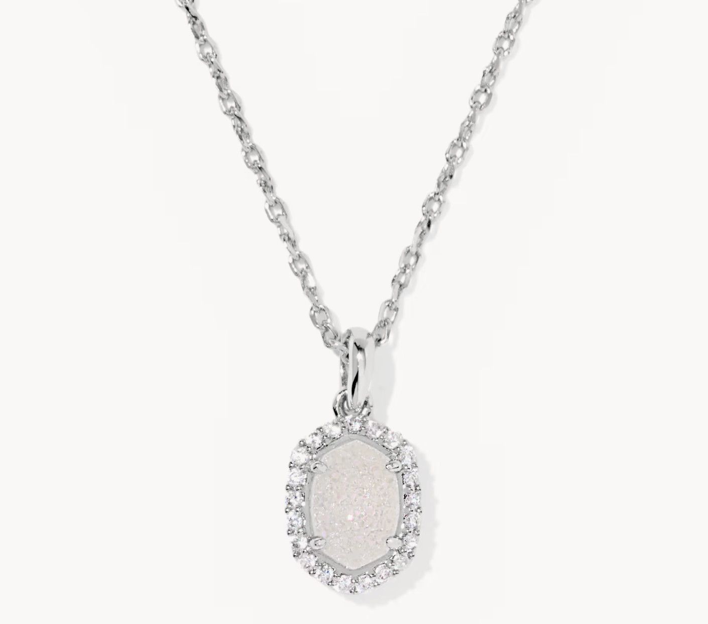 Daphne Crystal Frame Pendant Necklace Iridescent Drusy Silver