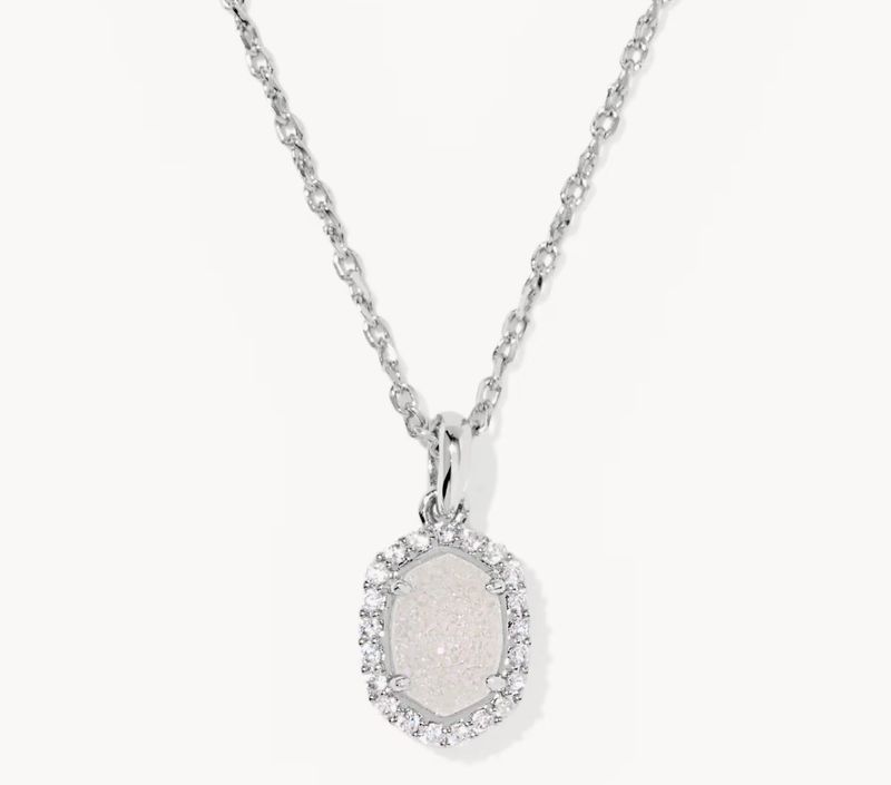 Daphne Crystal Frame Pendant Necklace Iridescent Drusy Silver