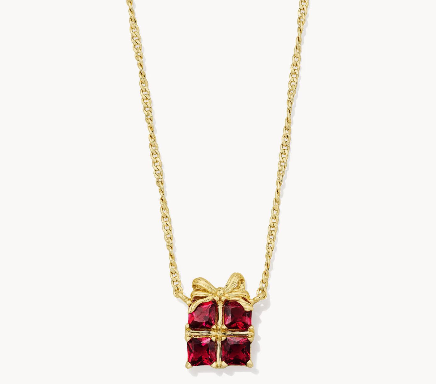 Present Short Pendant Necklace Red Crystal Gold