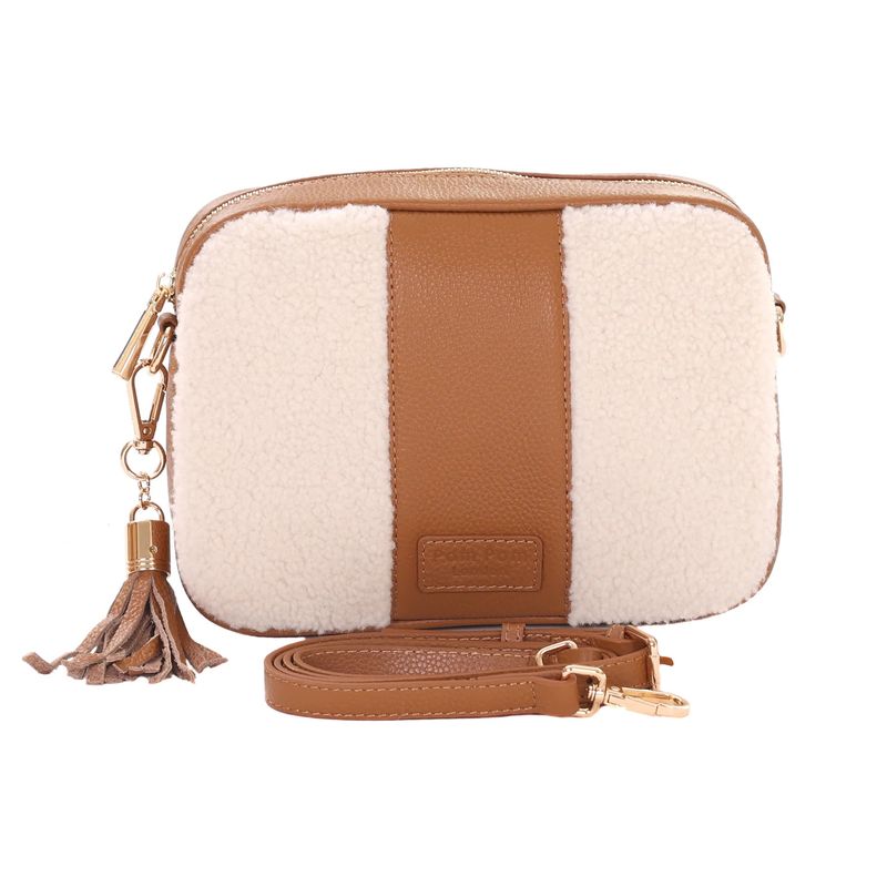 Pom Pom London City Faux Fleece &amp; Leather Bag Maple