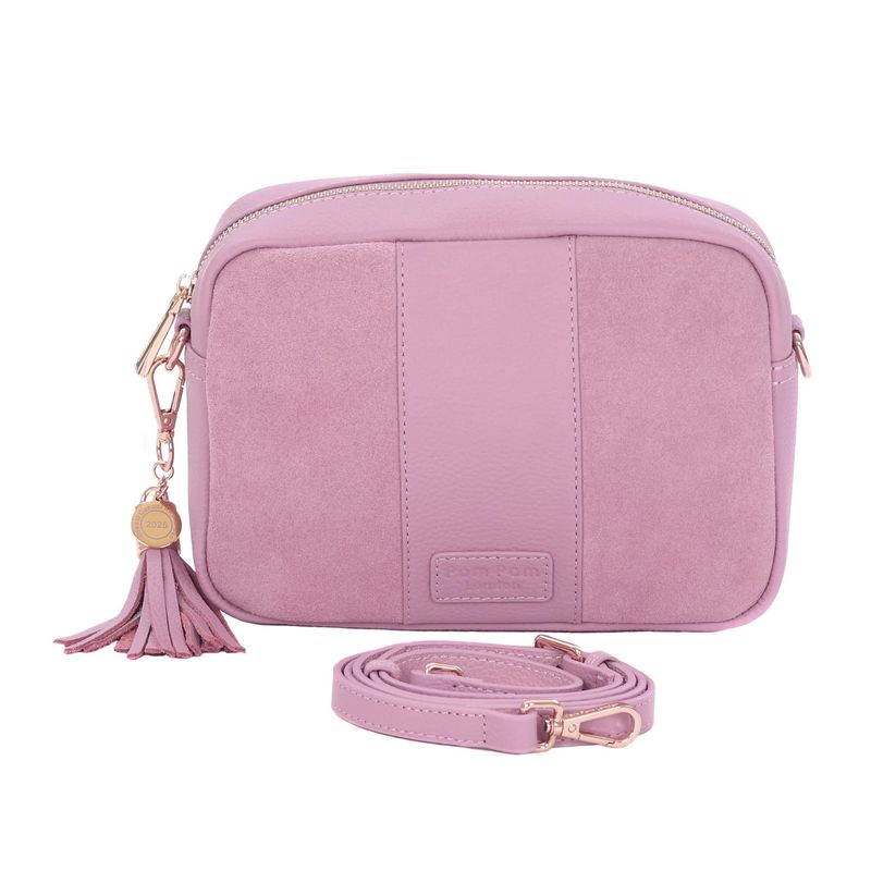 Pom Pom London City Suede &amp; Leather Bag Pink