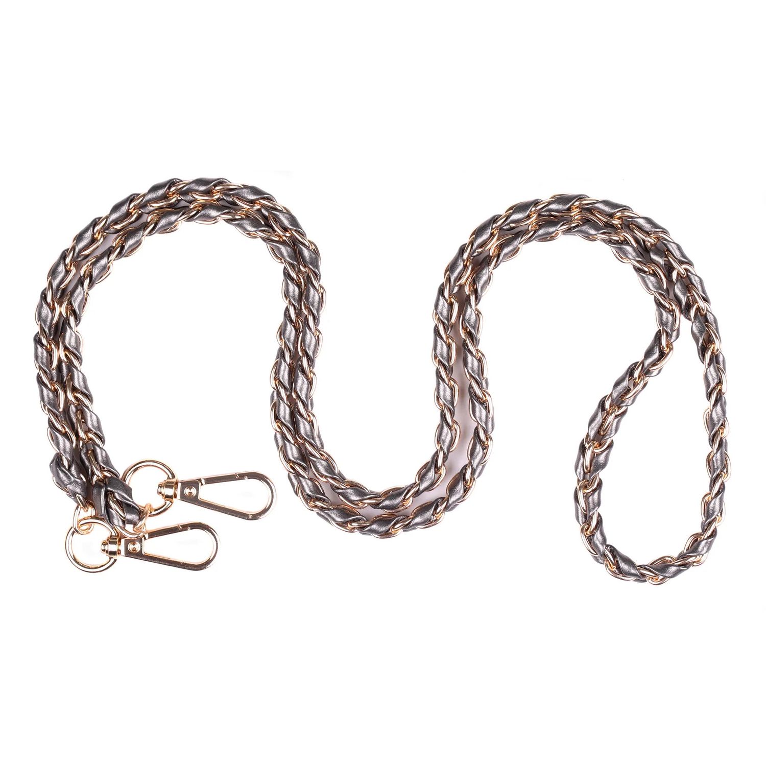 Pom Pom Strap Gold Chain Pewter Weave