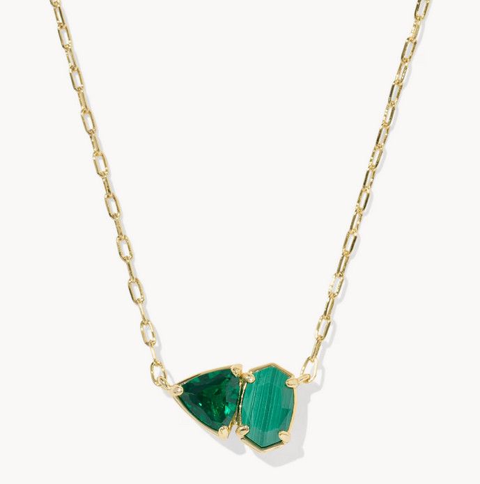 Tatum Short Pendant Necklace Green Mix Gold
