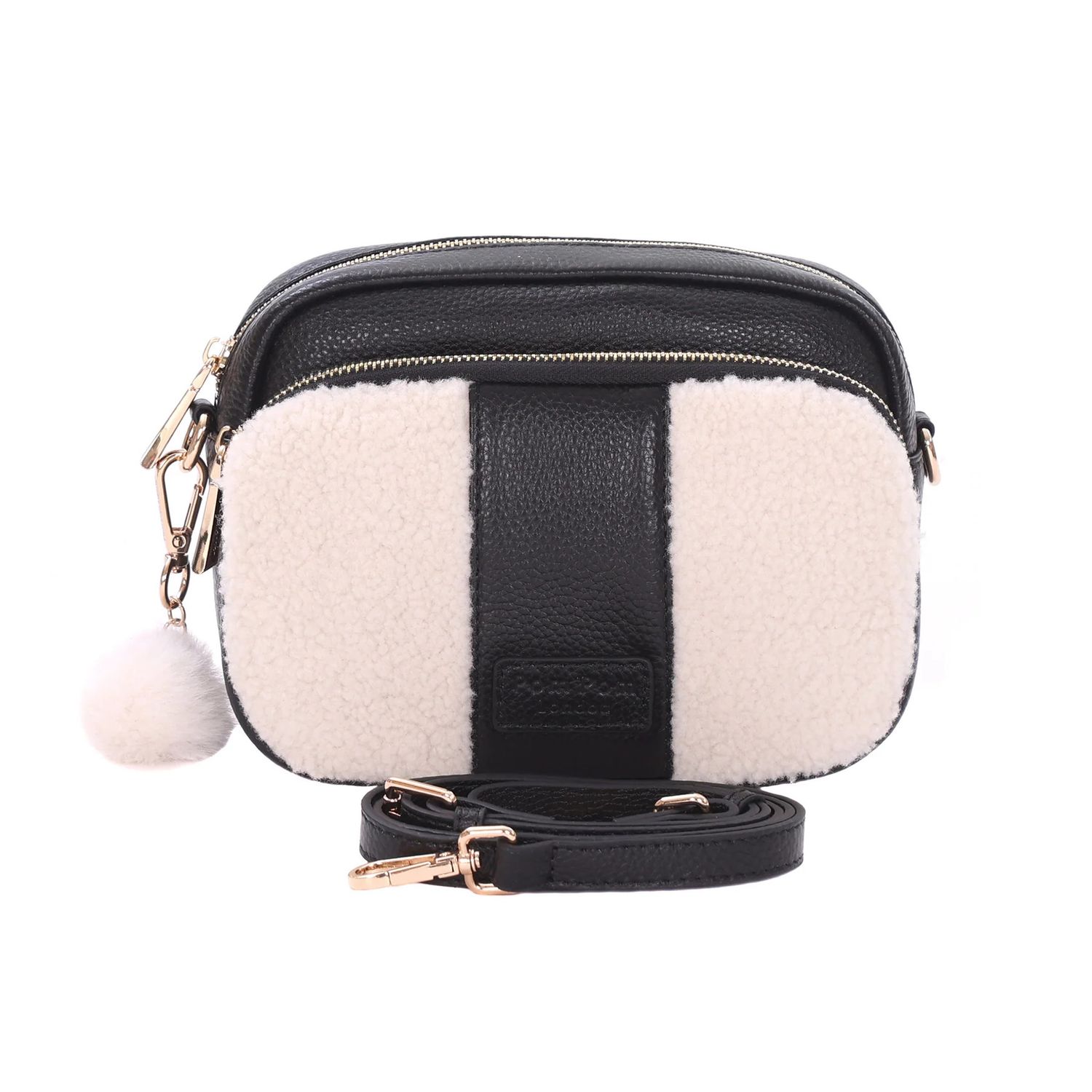 Pom Pom London Original Faux Fleece &amp; Leather Bag Black