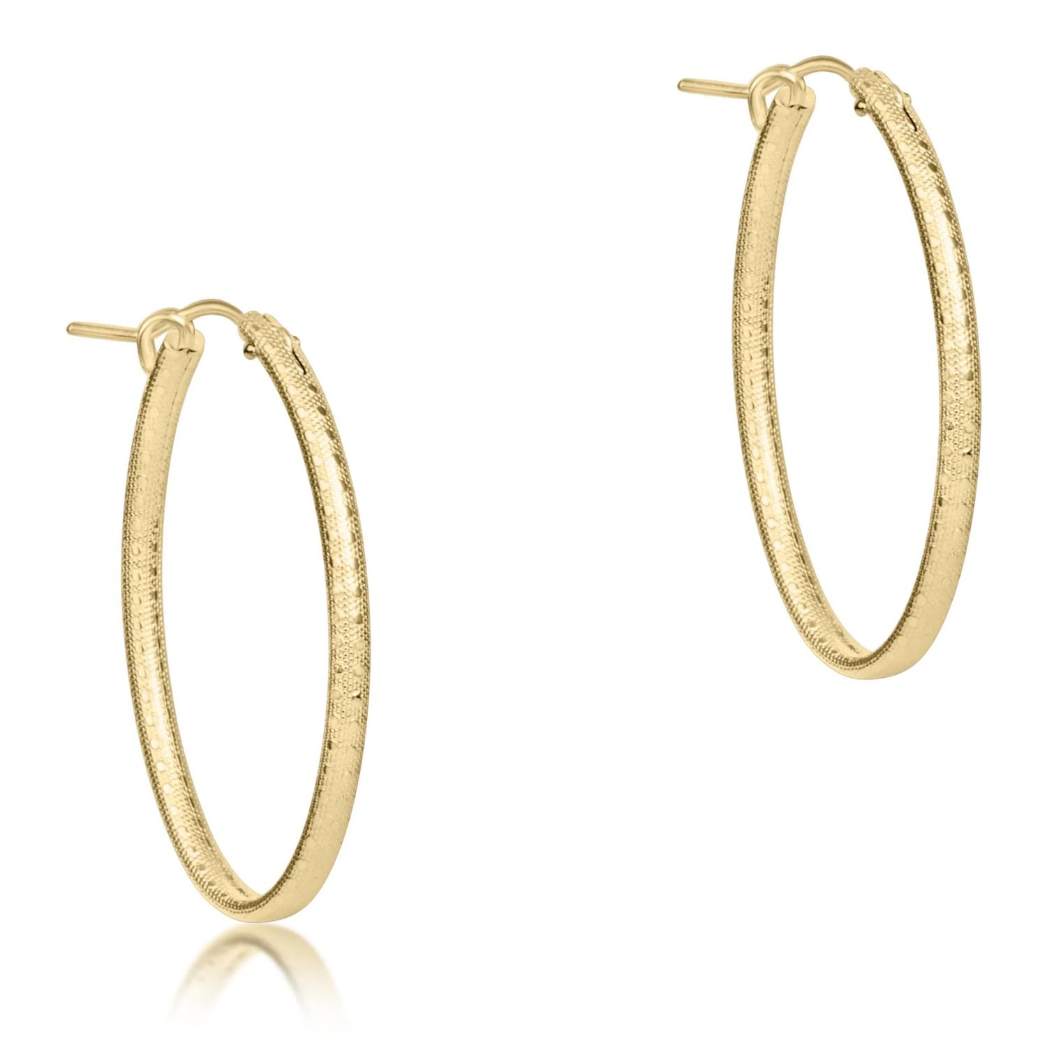 Oval Gold Hoop 1" Textured Earrings