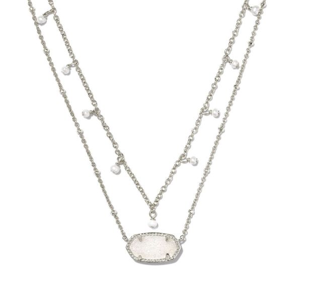 Elisa Pearl Multi Strand Necklace Rhodium Iridescent Drusy