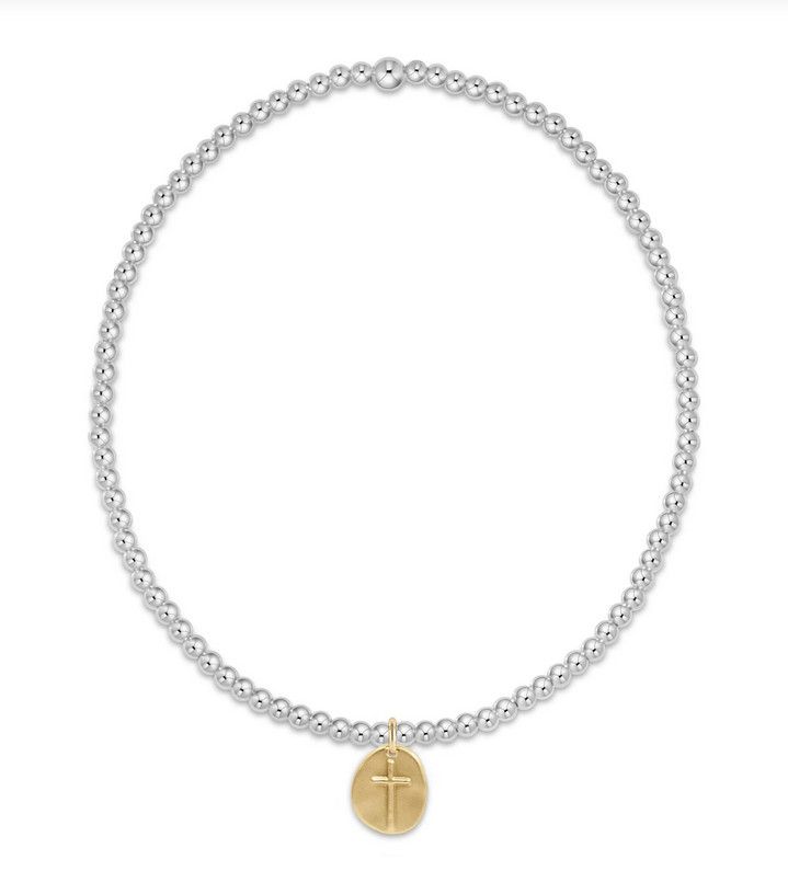 Classic Sterling Mixed Metal 2mm Bead Bracelet - Inspire Small Gold Charm