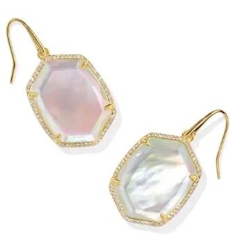 Daphne Pave Frame Drop Earrings Gold Iridescent Ivory Illusion