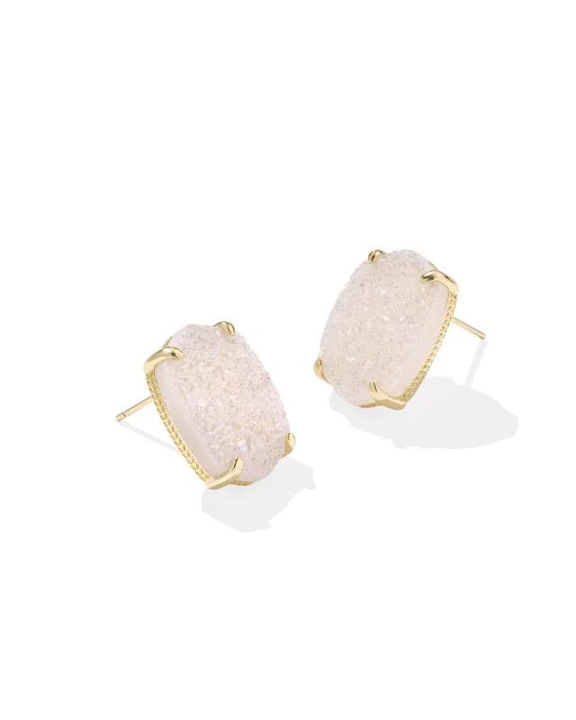 Daphne Large Stud Earrings Gold Iridescent Drusy