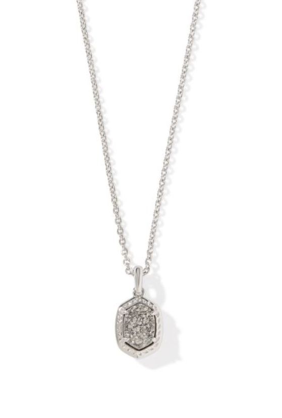 Daphne Framed Pendant Necklace Rhodium Platinum Drusy