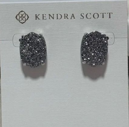 Daphne Large Stud Earrings Rhodium Platinum Drusy