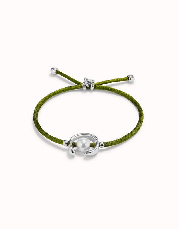 Ser Diferente Bracelet Olive Green with Pearl Silver