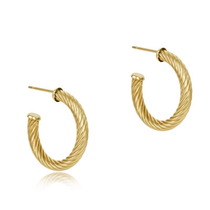 Round Gold 1.125" Post Hoop 4mm Textured Twist