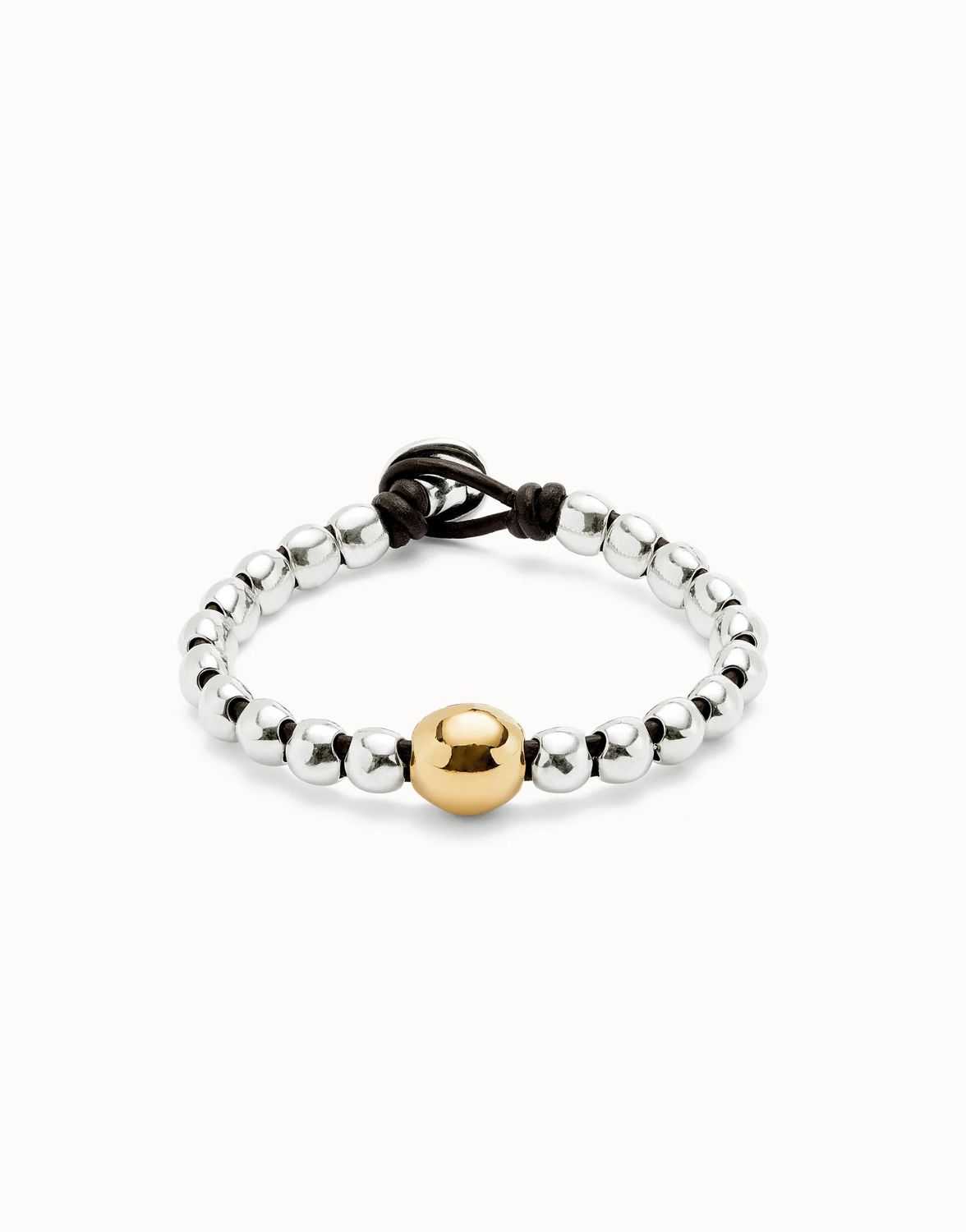 Ser Intrepida Mixed Metal Leather Bracelet with Gold Large Bead