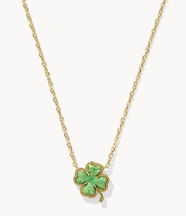 Clover Short Pendant Necklace Lime Green Magnesite Gold