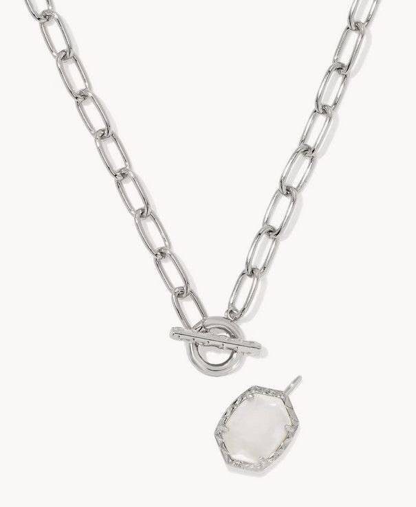 Daphne Silver Link Chain Necklace Ivory MOP