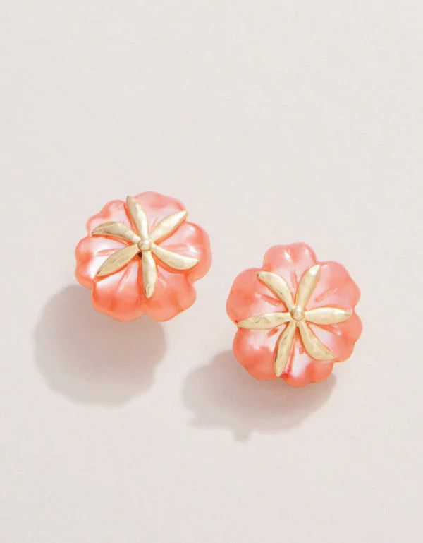 Carved Flower Stud Earrings Pink Mother of Pearl