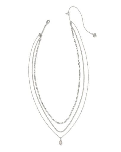 Mini Elisa Triple Strand Necklace Iridescent Drusy Silver