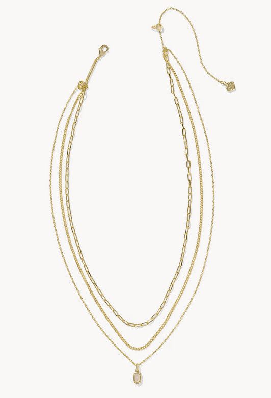 Mini Elisa Triple Strand Necklace Iridescent Drusy Gold