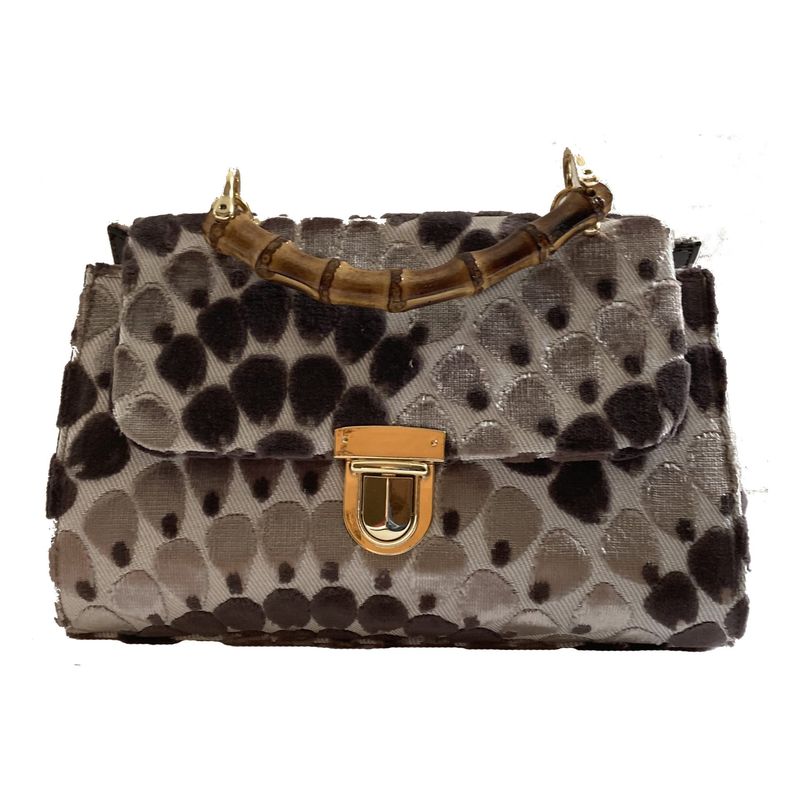 Glenda Gies Lilly Chenille with Bamboo Handle Taupe Black Chenille Peacock