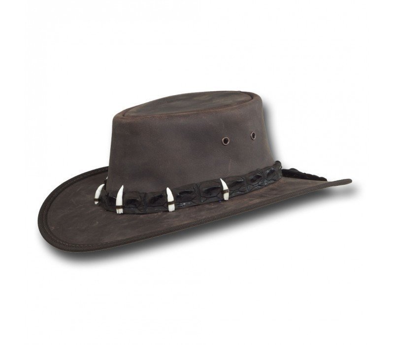 LEATHER OUTBACK HAT WITH GENUINE CROCODILE HAT BAND