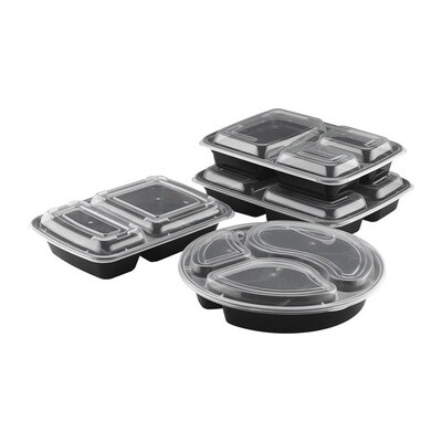 TY-348 - 48oz Square Microwavable Container with Lid 3-compartment, 100 sets
