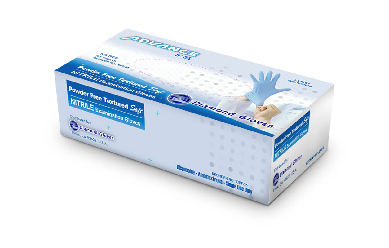 BPF-35M - MEDIUM NITRILE EXAM POWDER-FREE GLOVES  (BLUE) 100/1000